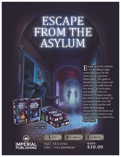 STANDARD EDITION Escape from the Asylum 1-6 Player Cooperative Game - - Out of Play