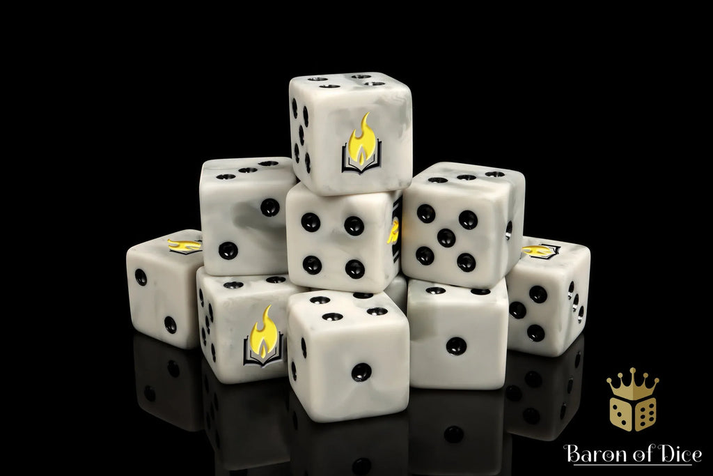 Flaming Book Dice - Out of Play