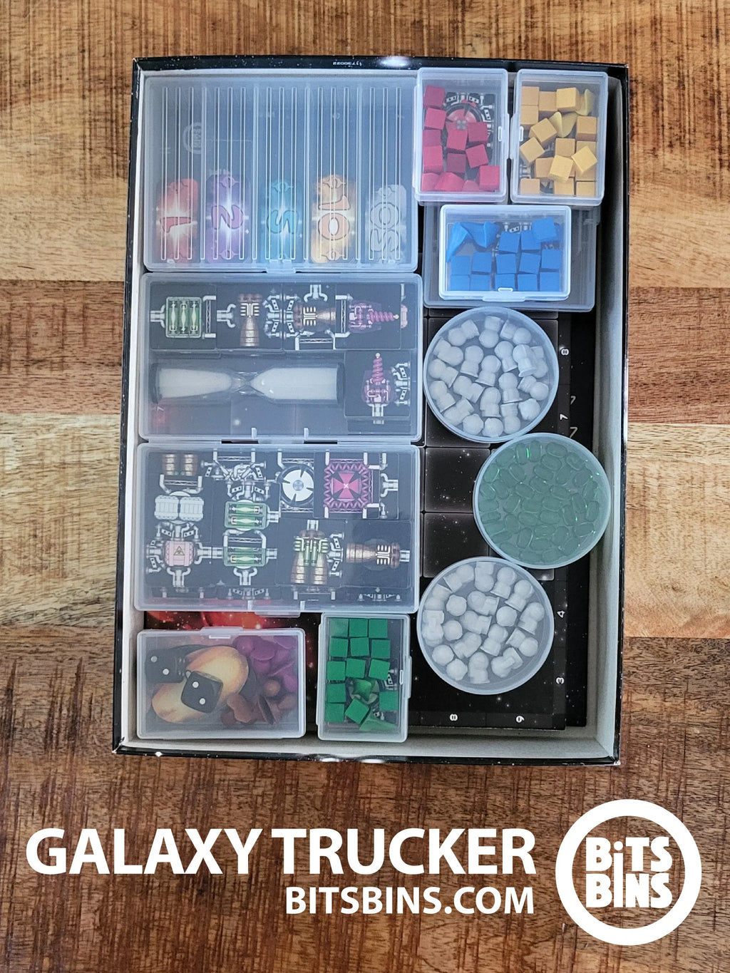 Bits Bins Galaxy Trucker - 3 Pods, 4 Minis, 1 Original, 1 Card Box, 2 Tiles, 1 Tarot - Out of Play