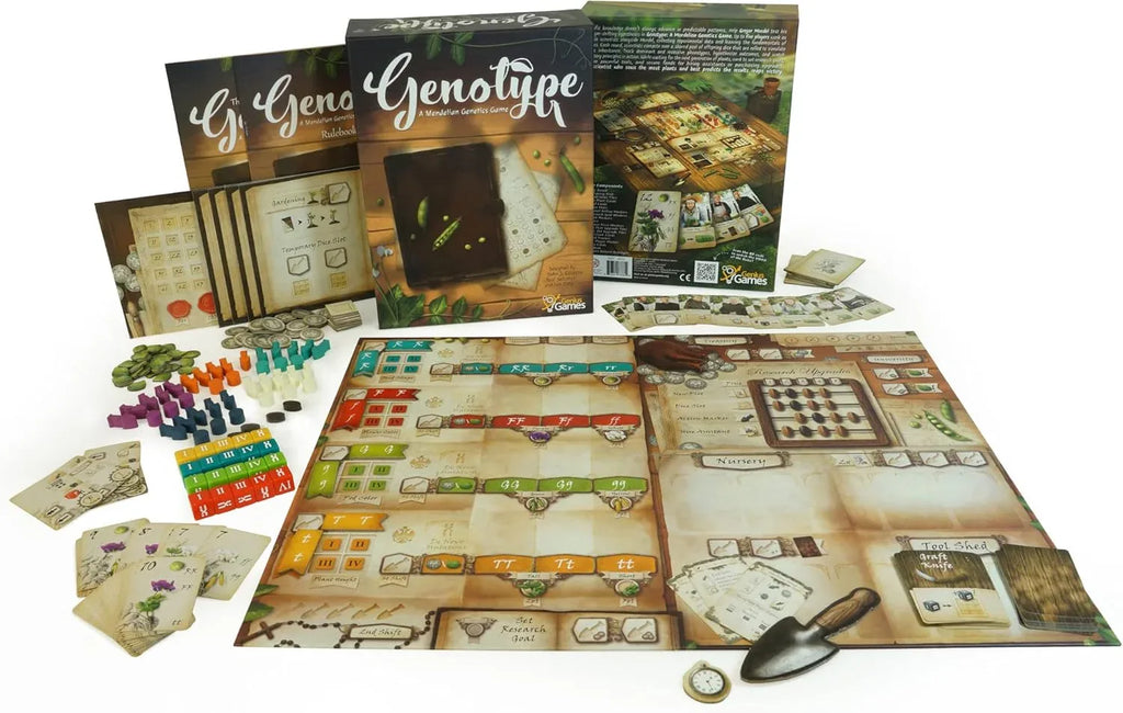 Genotype: A Mendelian Genetics Game | MENSA Recommended Strategy Board Game about the Science of Genetics, Punnett Squares and Gregor Mendel’s Pea Plants - Out of Play