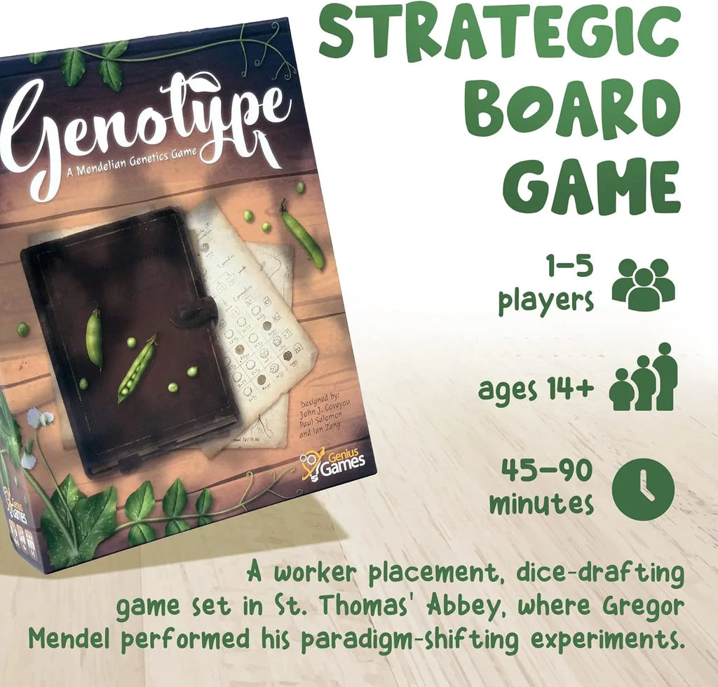 Genotype: A Mendelian Genetics Game | MENSA Recommended Strategy Board Game about the Science of Genetics, Punnett Squares and Gregor Mendel’s Pea Plants - Out of Play