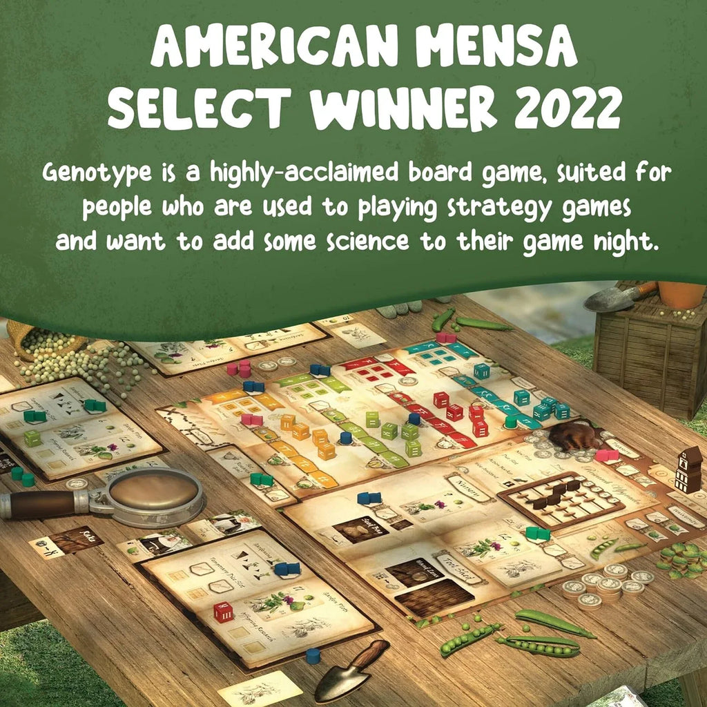 Genotype: A Mendelian Genetics Game | MENSA Recommended Strategy Board Game about the Science of Genetics, Punnett Squares and Gregor Mendel’s Pea Plants - Out of Play