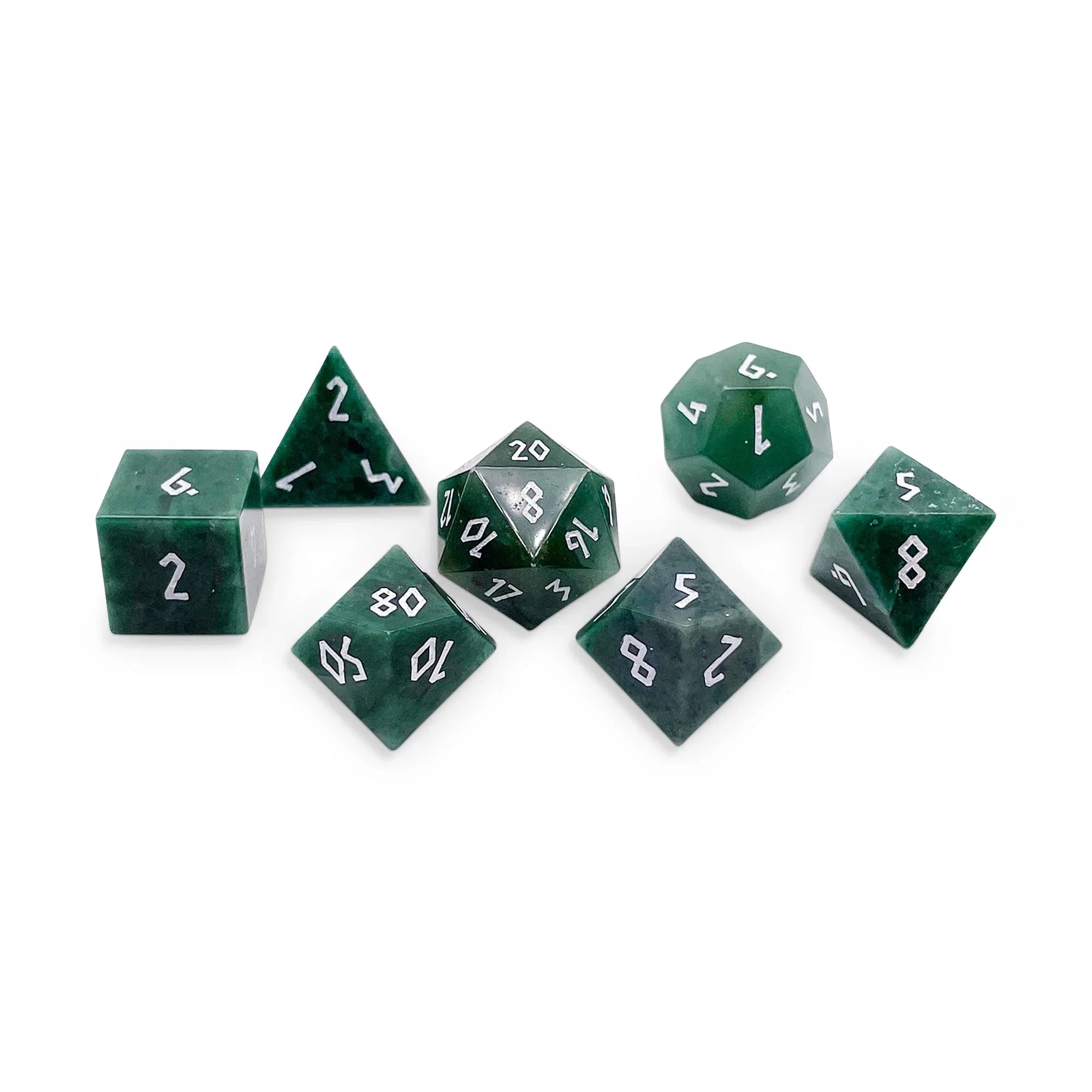 Green African Jade - 7 Piece RPG Set Gemstone Dice - Out of Play