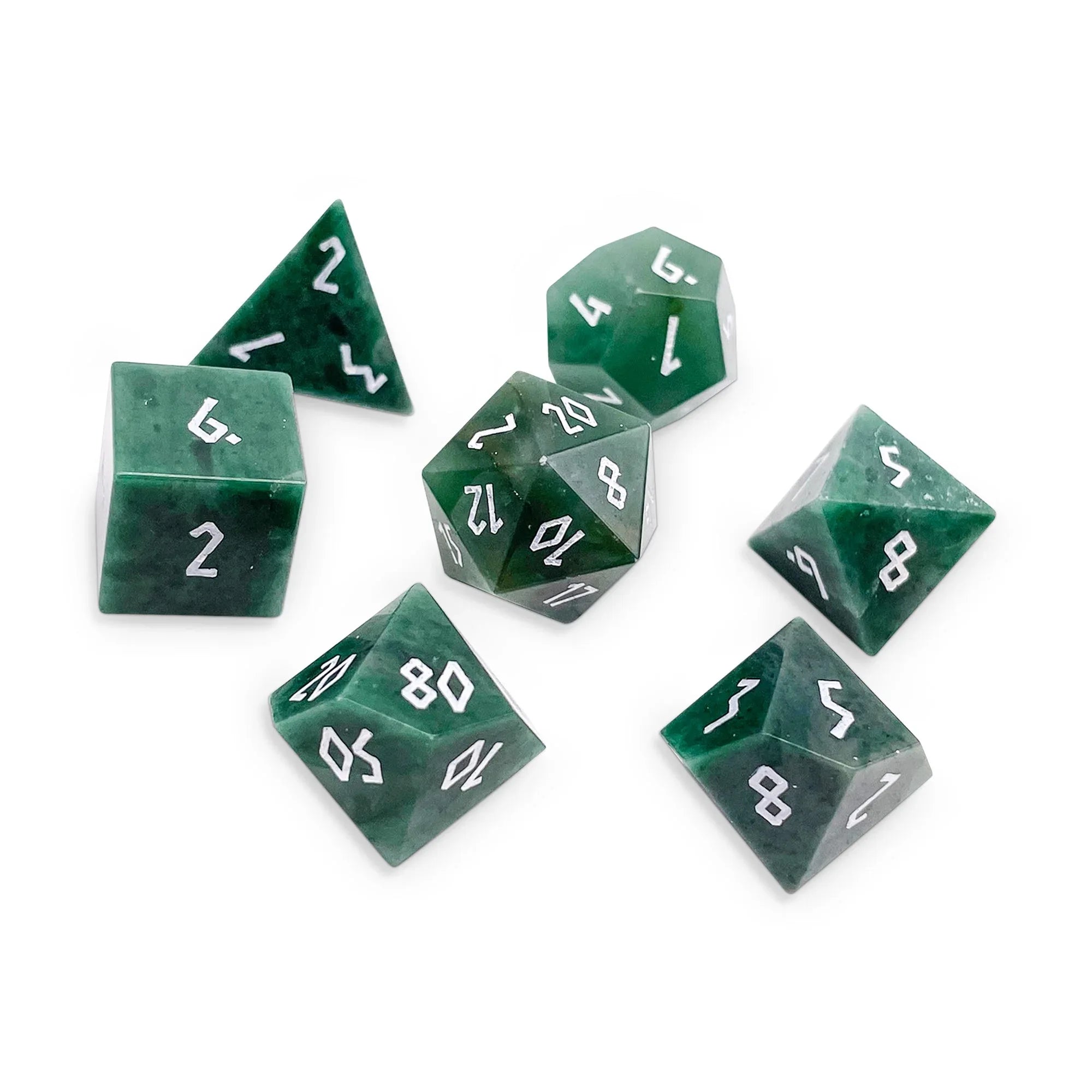 Green African Jade - 7 Piece RPG Set Gemstone Dice - Out of Play