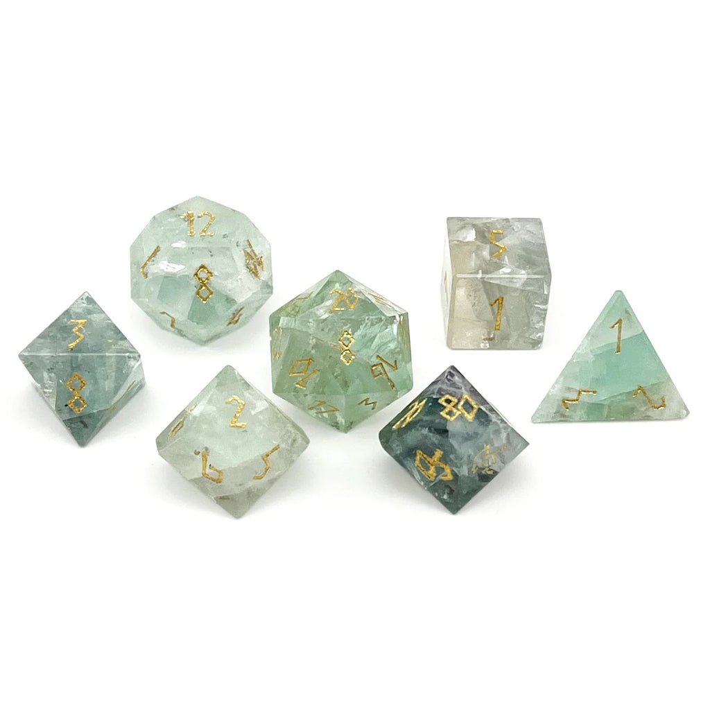Green Fluorite - 7 Piece RPG Set Gemstone Dice - Out of Play