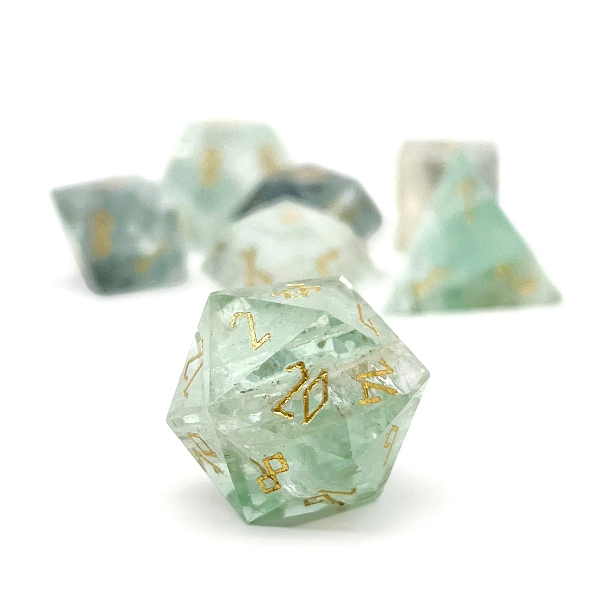 Green Fluorite - 7 Piece RPG Set Gemstone Dice - Out of Play