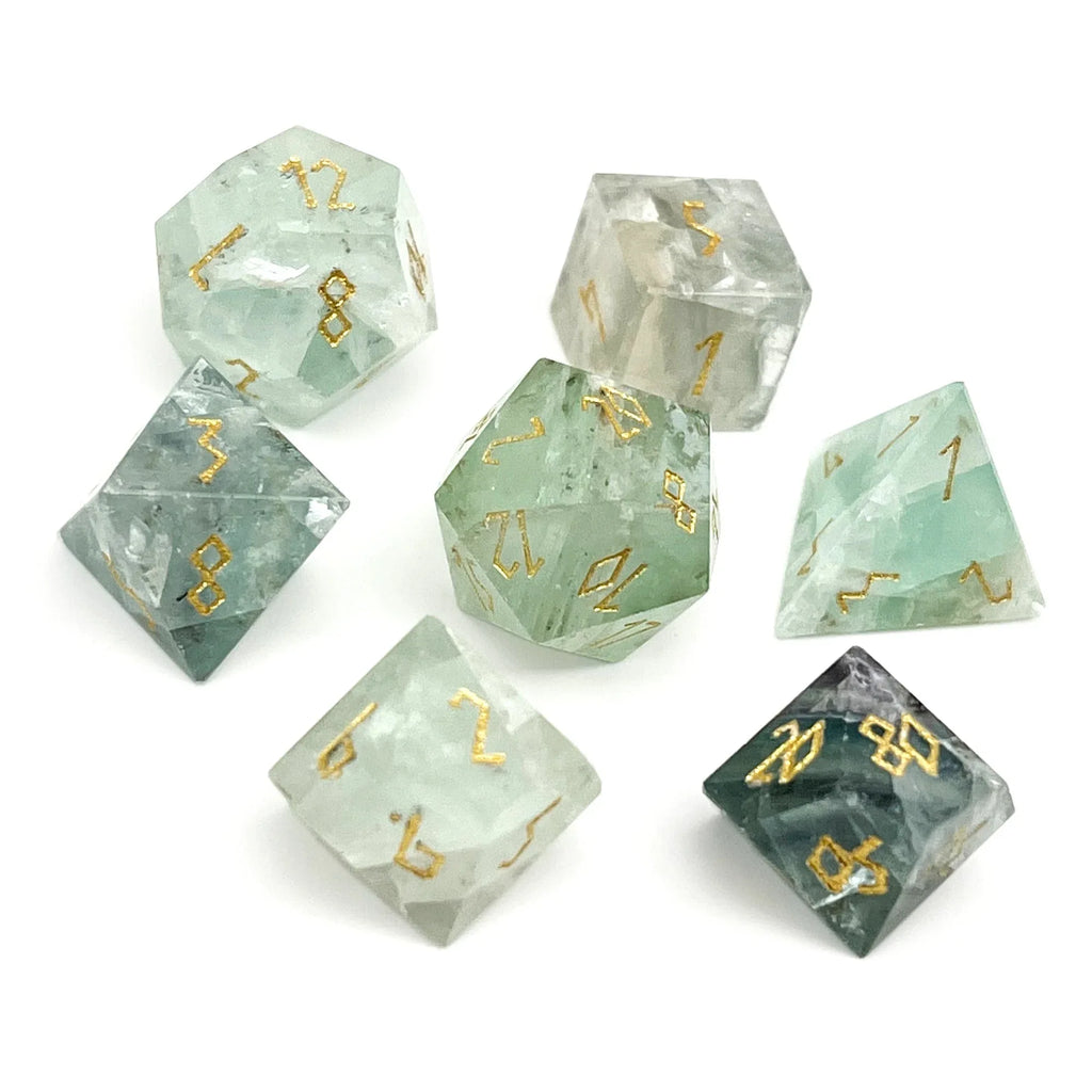 Green Fluorite - 7 Piece RPG Set Gemstone Dice - Out of Play