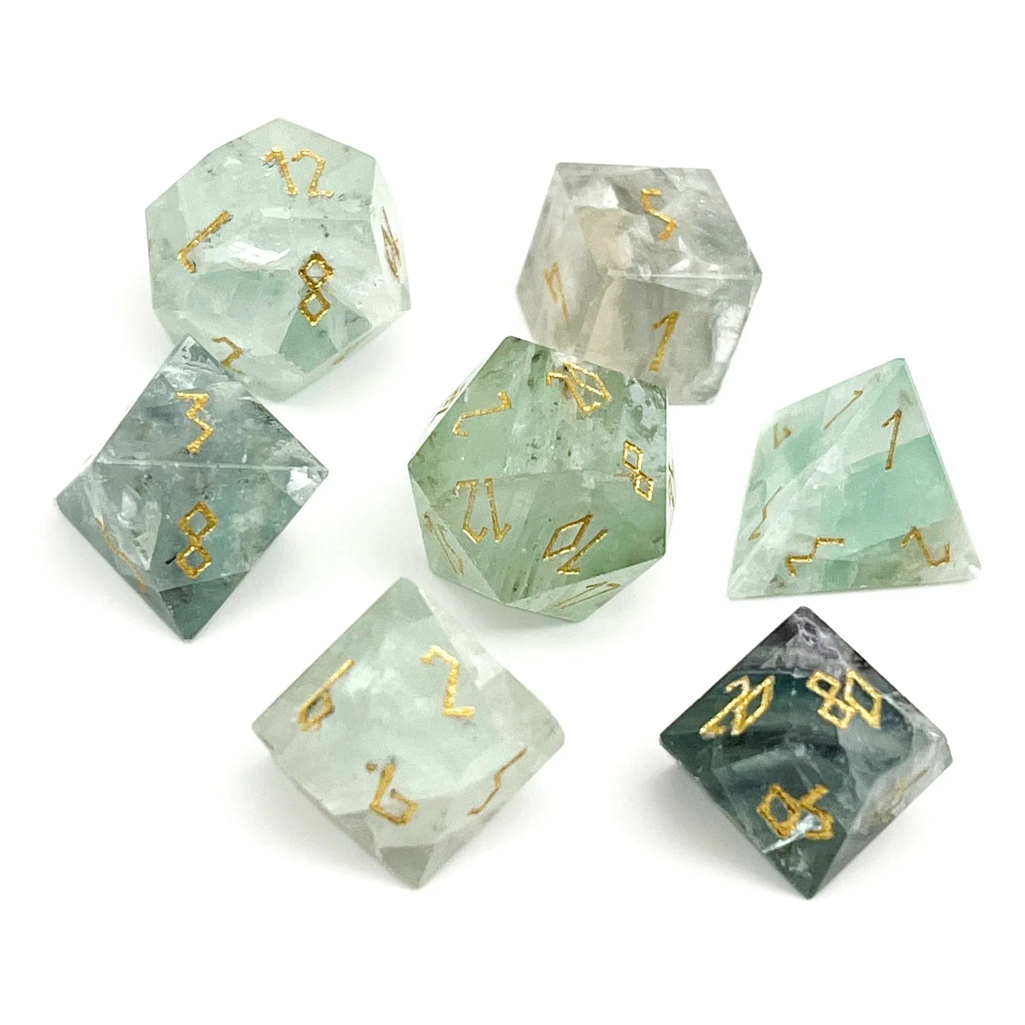 Green Fluorite - 7 Piece RPG Set Gemstone Dice - Out of Play