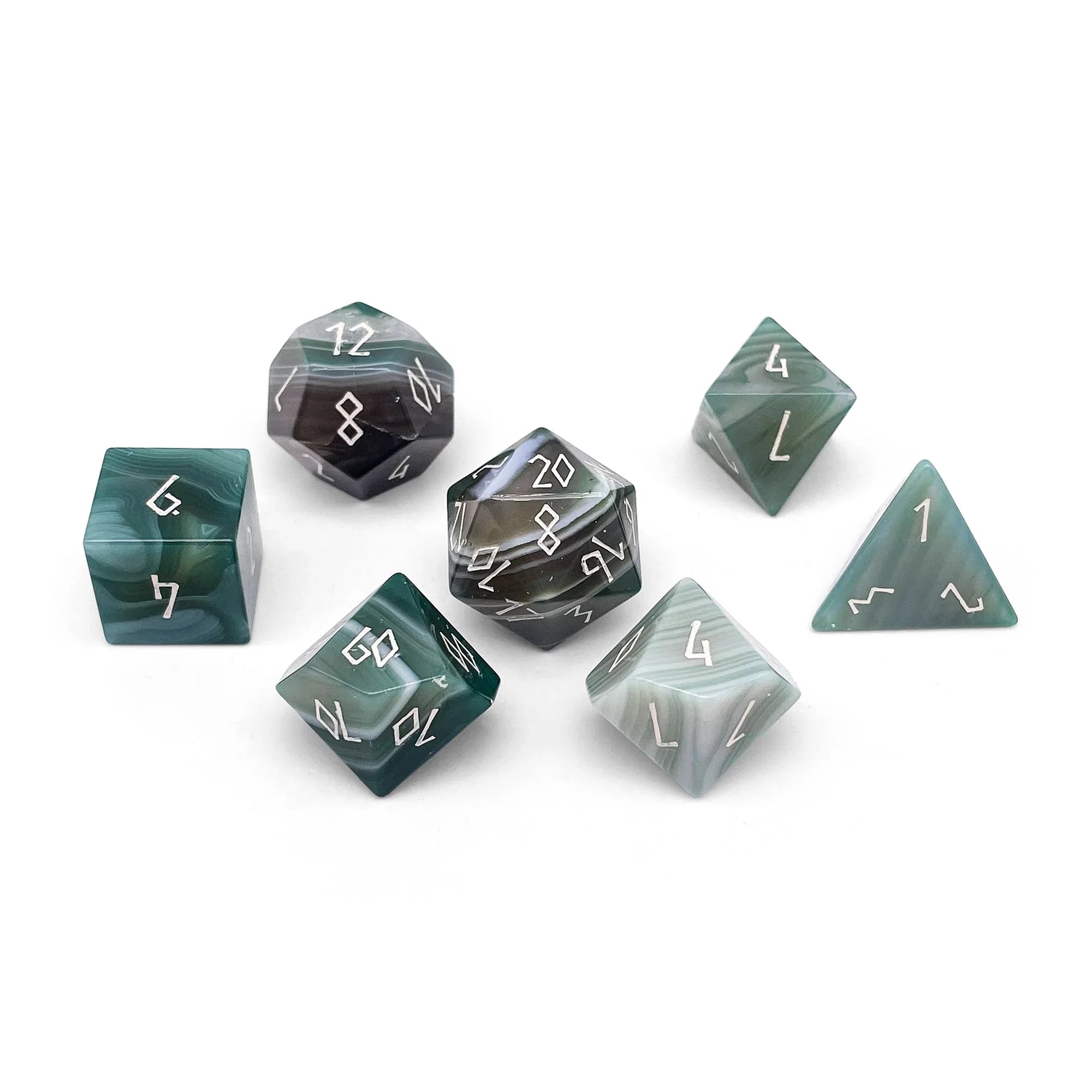 Green Striped Agate - 7 Piece RPG Set Gemstone Dice - Out of Play