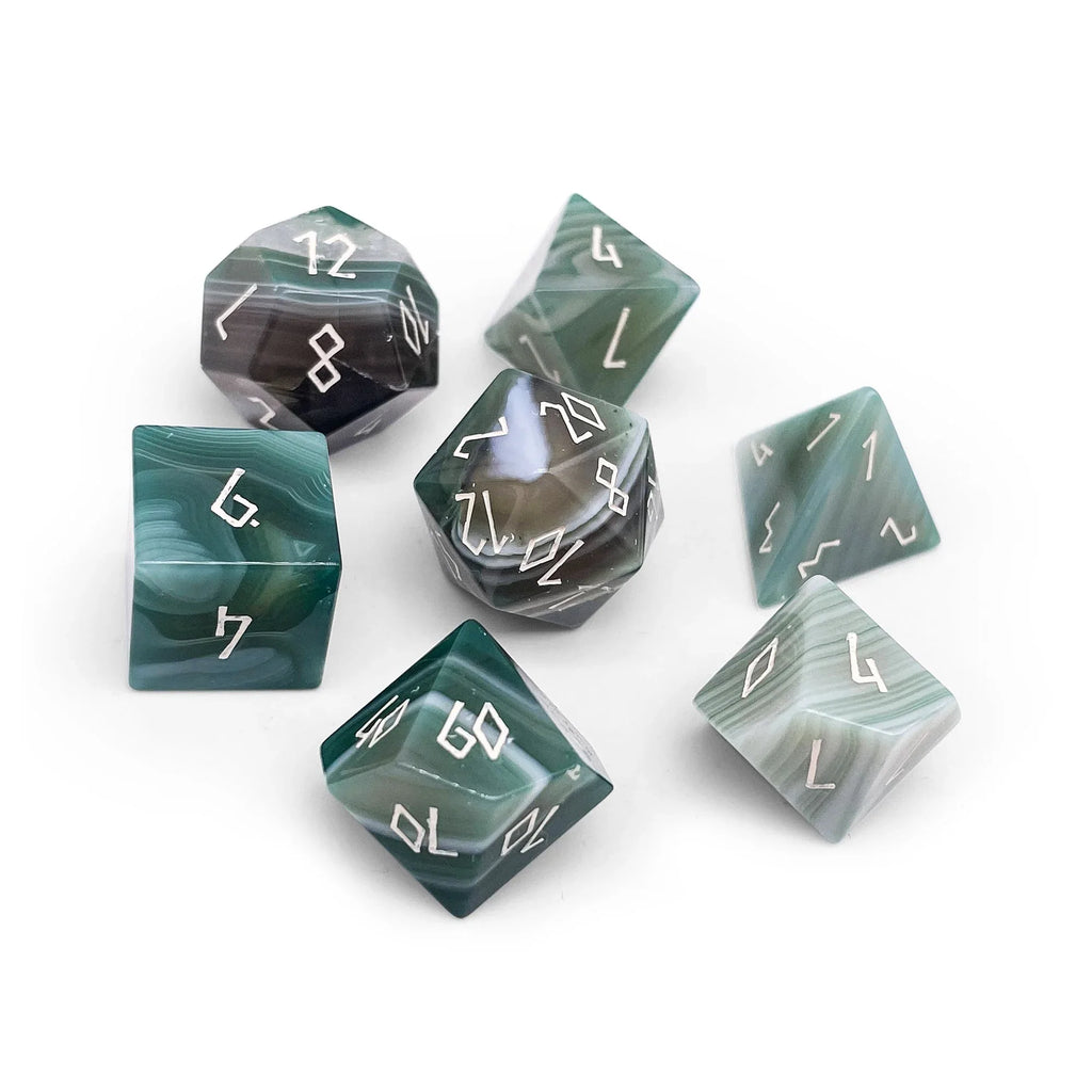 Green Striped Agate - 7 Piece RPG Set Gemstone Dice - Out of Play