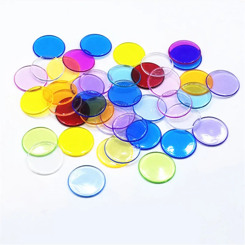 100pcs Transparent and Solid Chips For Board Game Tokens