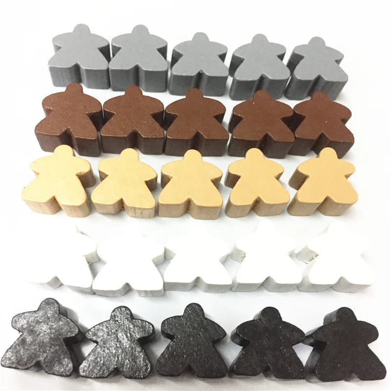 25PCS Wooden Meeples - 5 Colors Standard 16mm