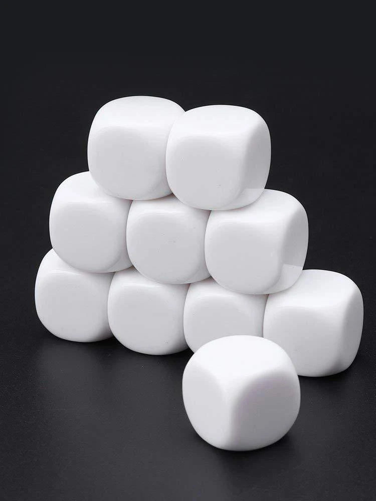 25pcs White Blank D6 Acrylic Dice With Round Corner