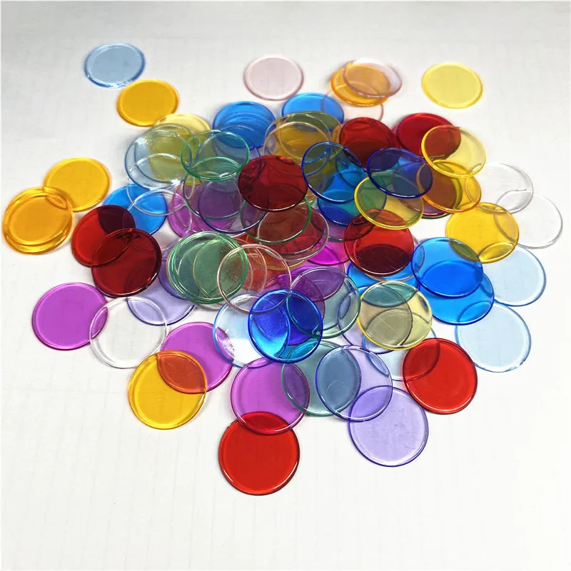 100pcs Transparent and Solid Chips For Board Game Tokens