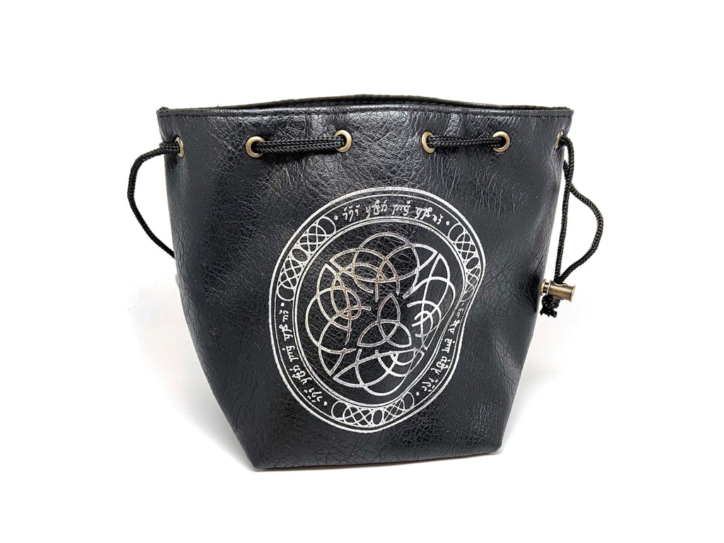 Black Leather Lite Elven Runes Design Self-Standing Large Dice Bag - Out of Play