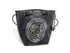Black Leather Lite Elven Runes Design Self-Standing Large Dice Bag - Out of Play