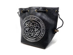 Black Leather Lite Elven Runes Design Self-Standing Large Dice Bag - Out of Play