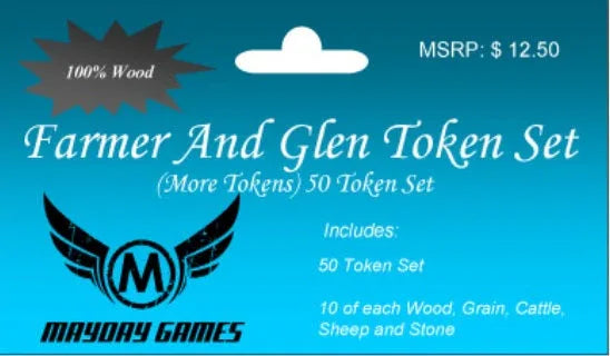 Farmer And Glen (Glen More) Wooden Token Set (50 wooden tokens) - Out of Play