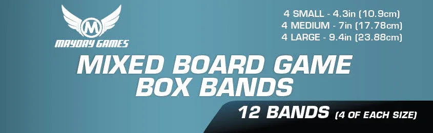 12 Pack of Mixed Board Game Box Bands (4 of each Small, Medium, Large) - Out of Play