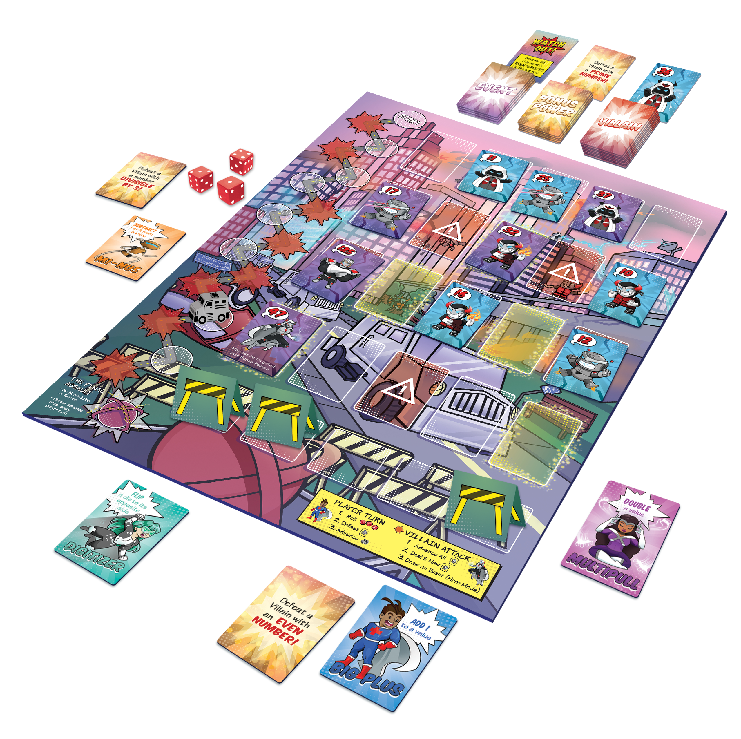 Outnumbered: Improbable Heroes Board Game | MENSA Recommended Cooperative Superhero Math Game | STEM Game to Learn Multiplication & Division