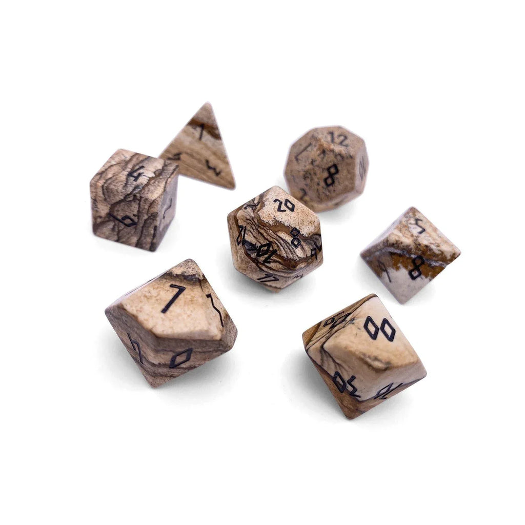 Picture Jasper - 7 Piece RPG Set Gemstone Dice - Out of Play