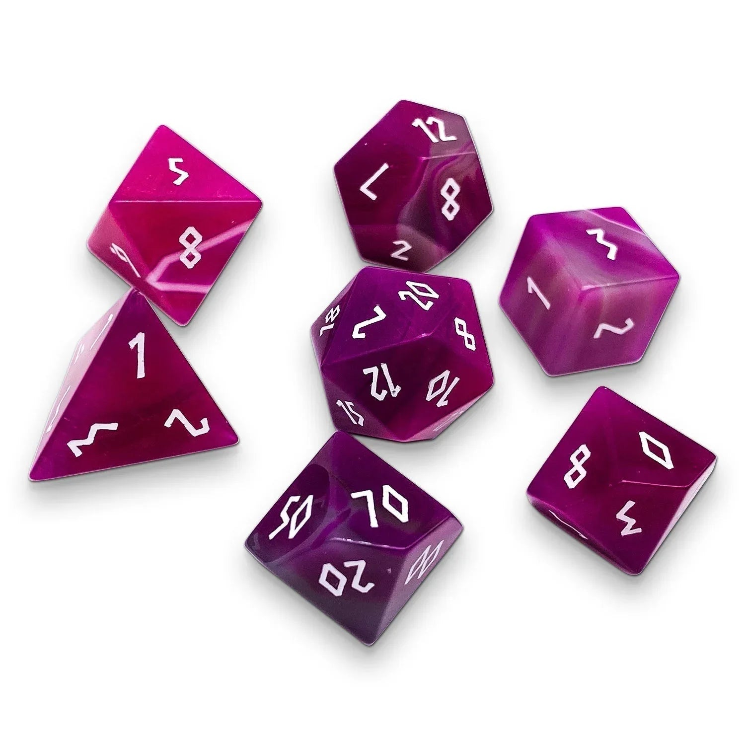 Pink Striped Agate - 7 Piece RPG Set Gemstone Dice - Out of Play