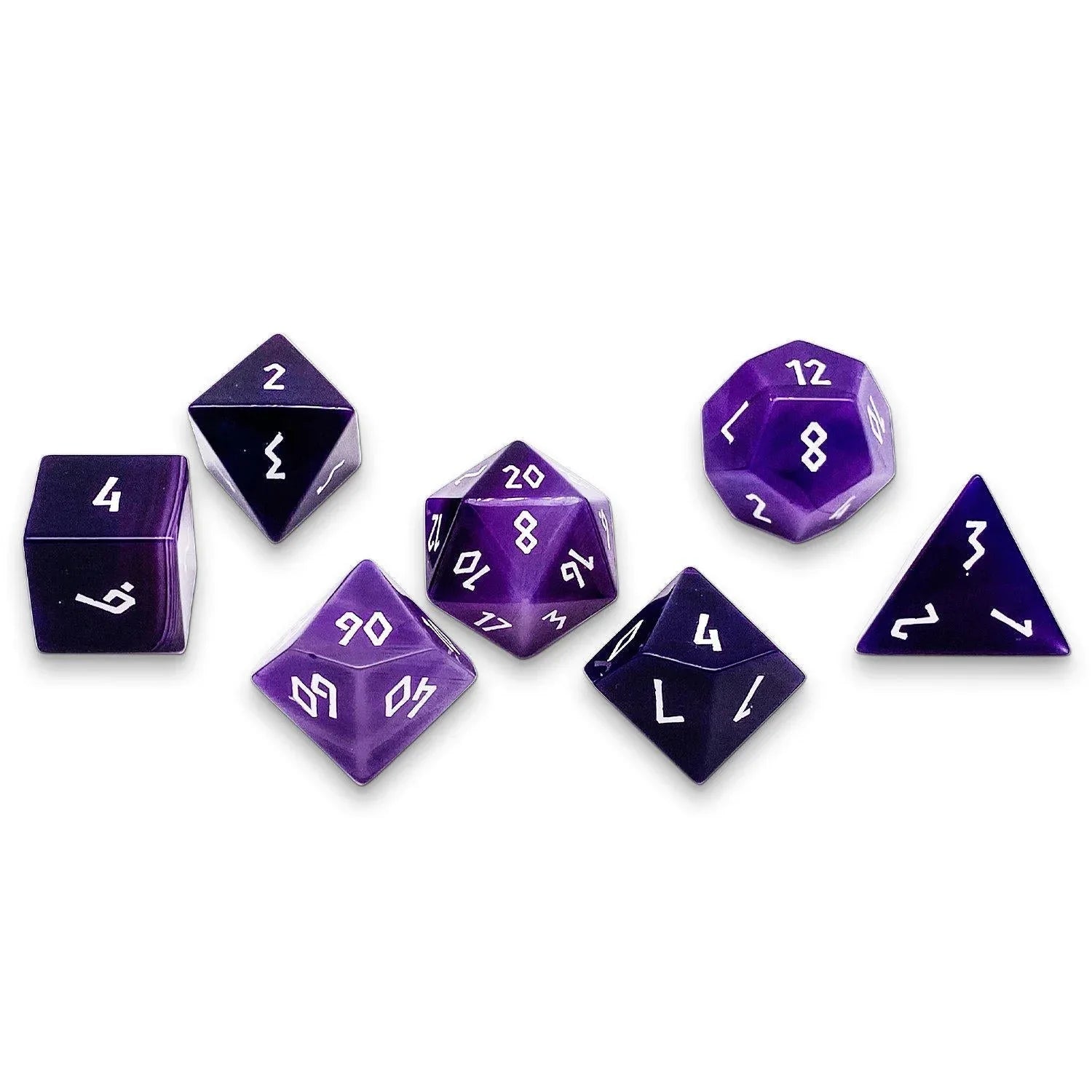 Purple Striped Agate - 7 Piece RPG Set Gemstone Dice - Out of Play