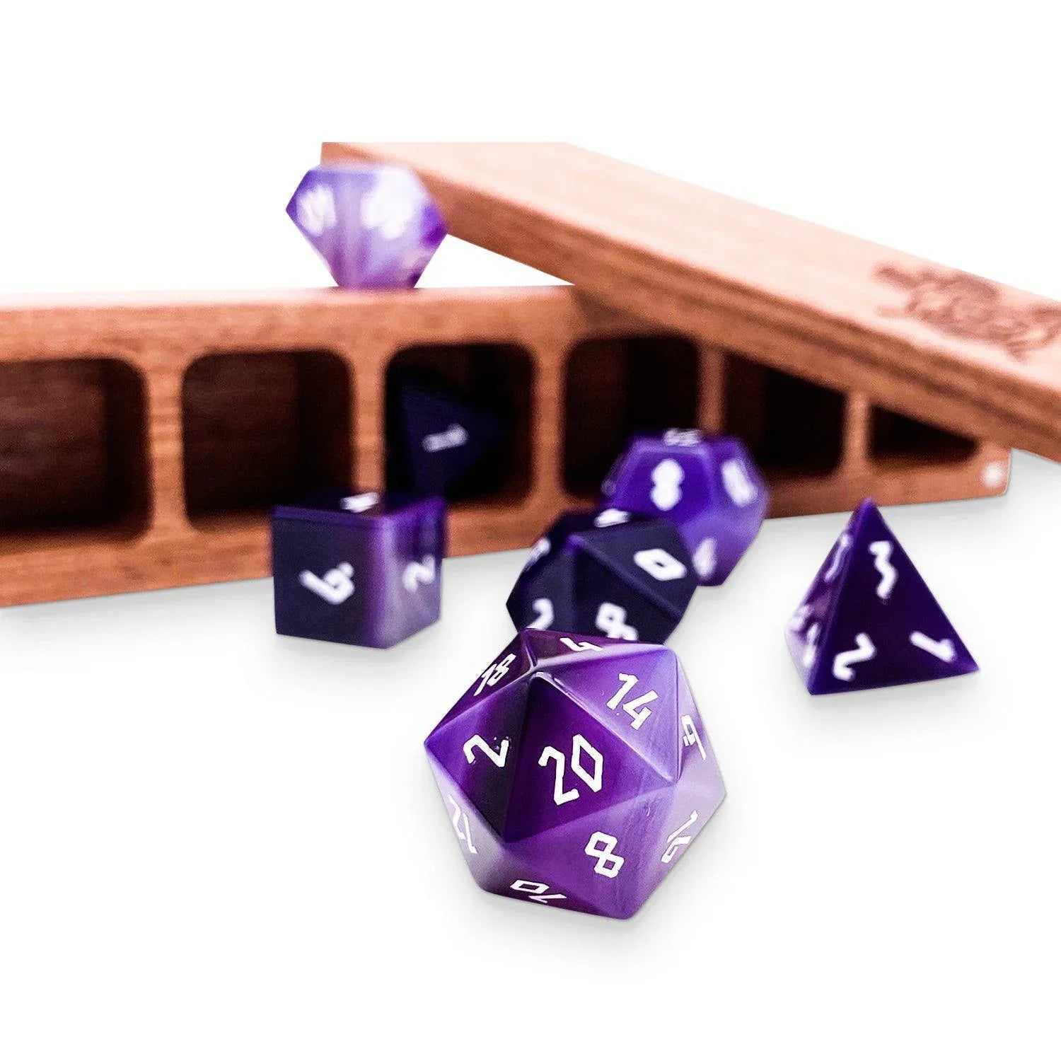 Purple Striped Agate - 7 Piece RPG Set Gemstone Dice - Out of Play