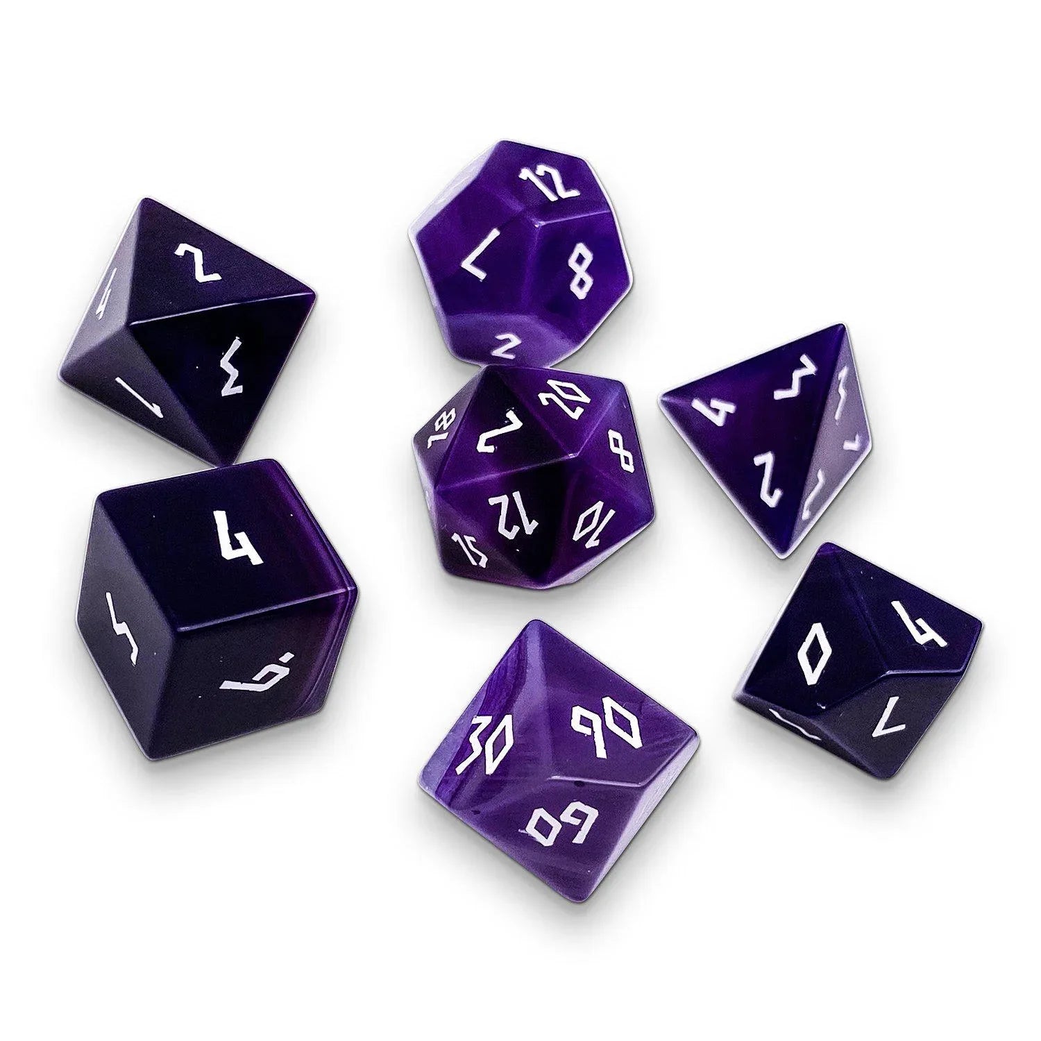 Purple Striped Agate - 7 Piece RPG Set Gemstone Dice - Out of Play