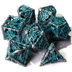 Grim Reaper Teal Glow Metal RPG Dice Set - 7 Pieces - Out of Play