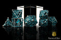 Grim Reaper Teal Glow Metal RPG Dice Set - 7 Pieces - Out of Play