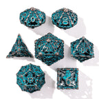 Grim Reaper Teal Glow Metal RPG Dice Set - 7 Pieces - Out of Play