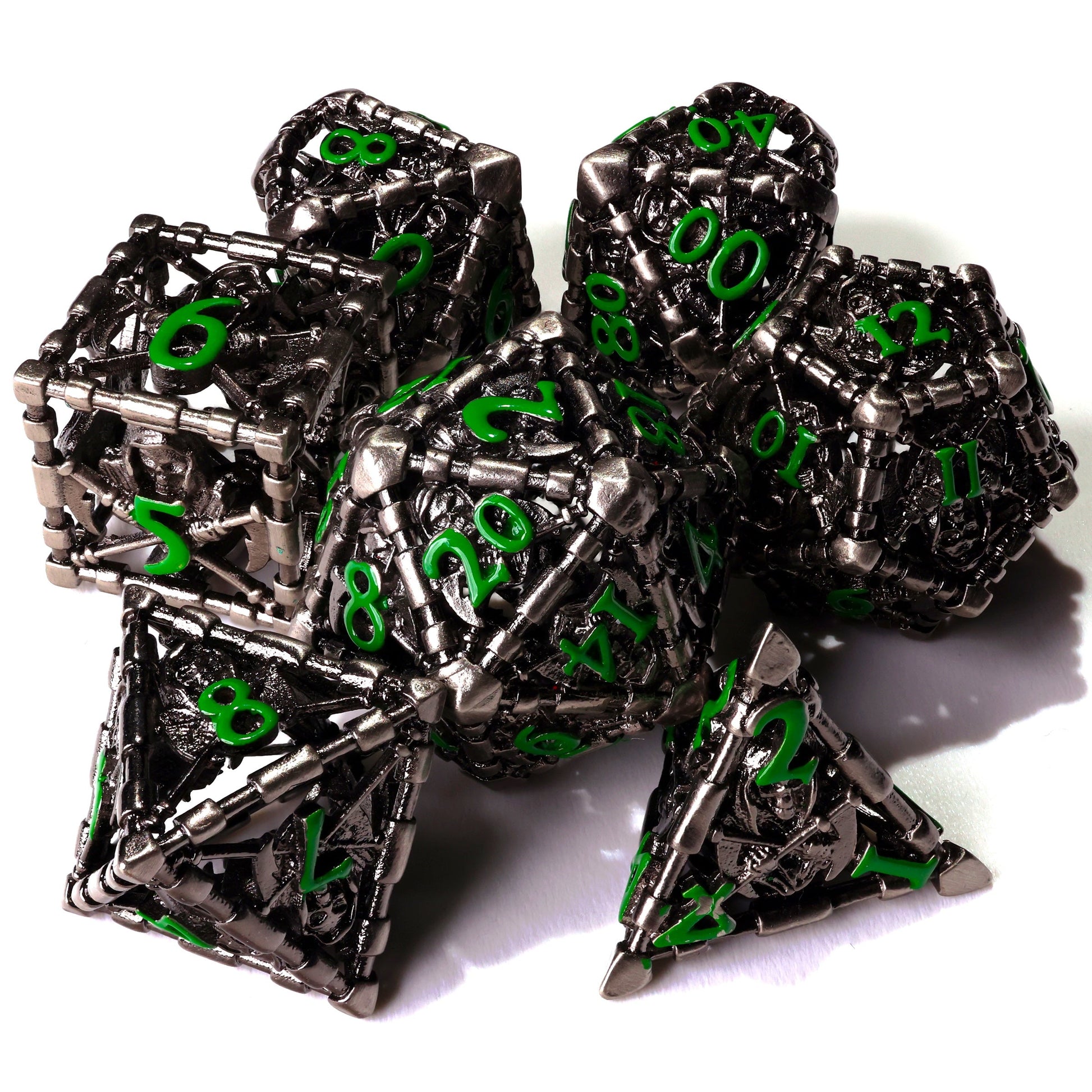 Grim Reaper Ethereal Glow Metal RPG Dice Set - 7 Pieces - Out of Play