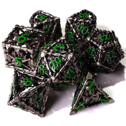 Grim Reaper Ethereal Glow Metal RPG Dice Set - 7 Pieces - Out of Play