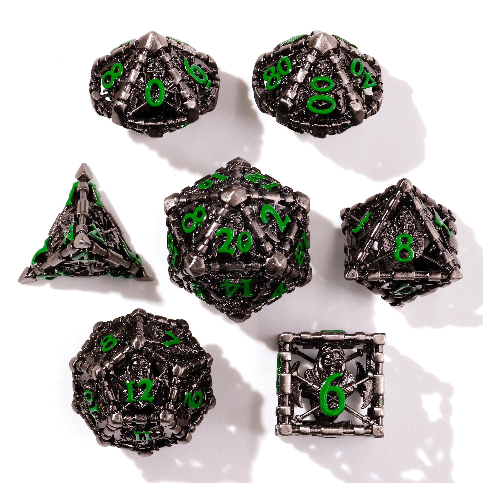 Grim Reaper Ethereal Glow Metal RPG Dice Set - 7 Pieces - Out of Play