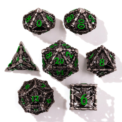 Grim Reaper Ethereal Glow Metal RPG Dice Set - 7 Pieces - Out of Play
