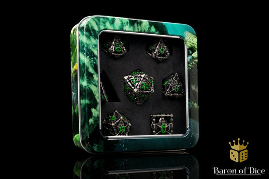 Grim Reaper Ethereal Glow Metal RPG Dice Set - 7 Pieces - Out of Play