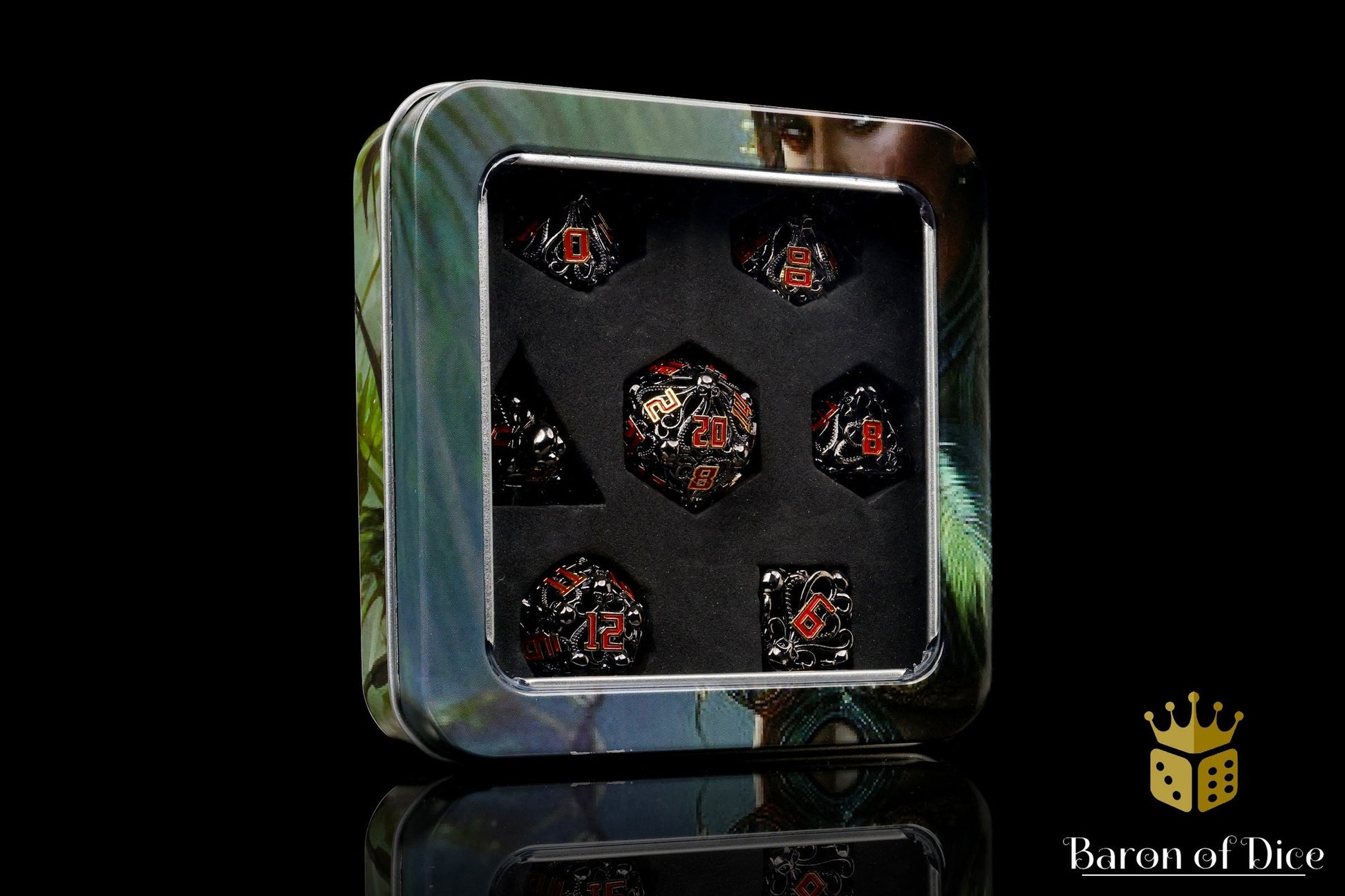 Denizens of the Deep Red Trench Metal RPG Dice Set - 7 Pieces - Out of Play