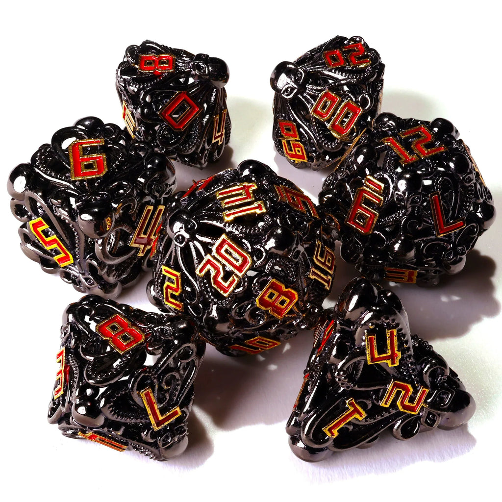 Denizens of the Deep Red Trench Metal RPG Dice Set - 7 Pieces - Out of Play