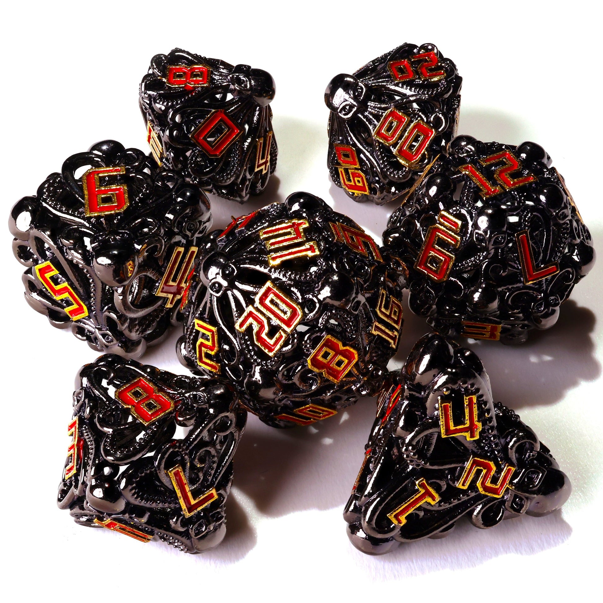 Denizens of the Deep Red Trench Metal RPG Dice Set - 7 Pieces - Out of Play