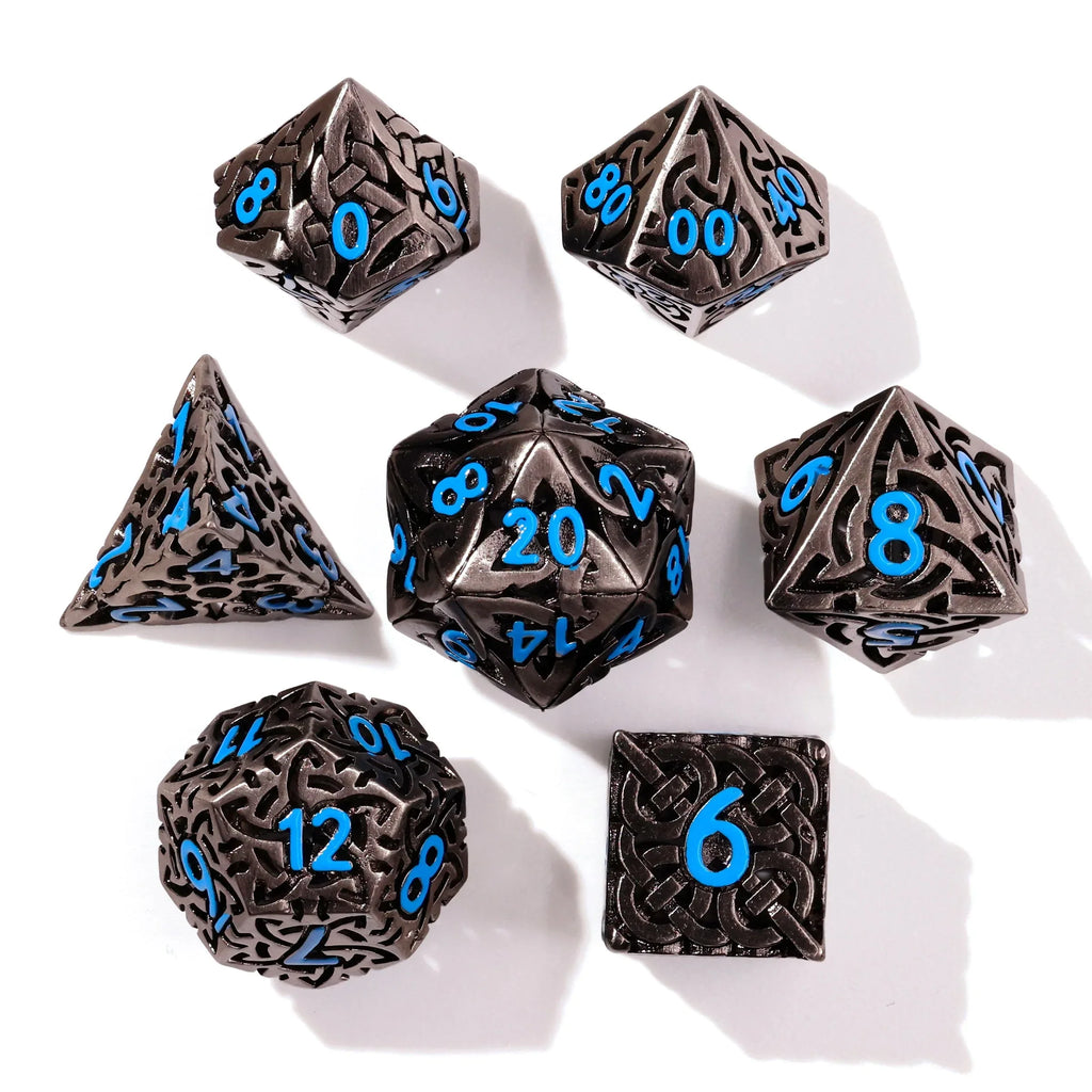 Blue Tiger's Eye Metal RPG Dice Set - 7 Pieces - Out of Play