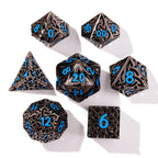 Blue Tiger's Eye Metal RPG Dice Set - 7 Pieces - Out of Play