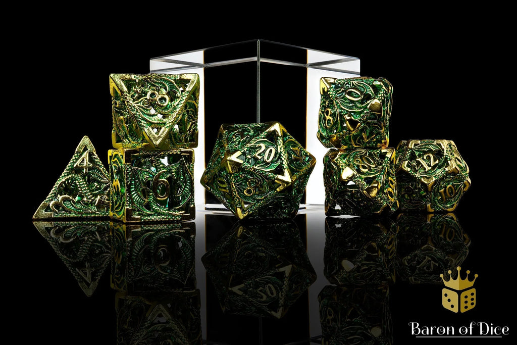 Ancient Dragon Treasure Metal RPG Dice Set - 7 Pieces - Out of Play