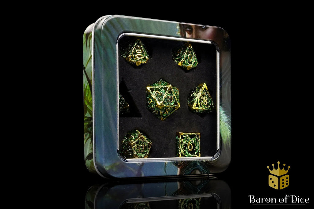 Ancient Dragon Treasure Metal RPG Dice Set - 7 Pieces - Out of Play