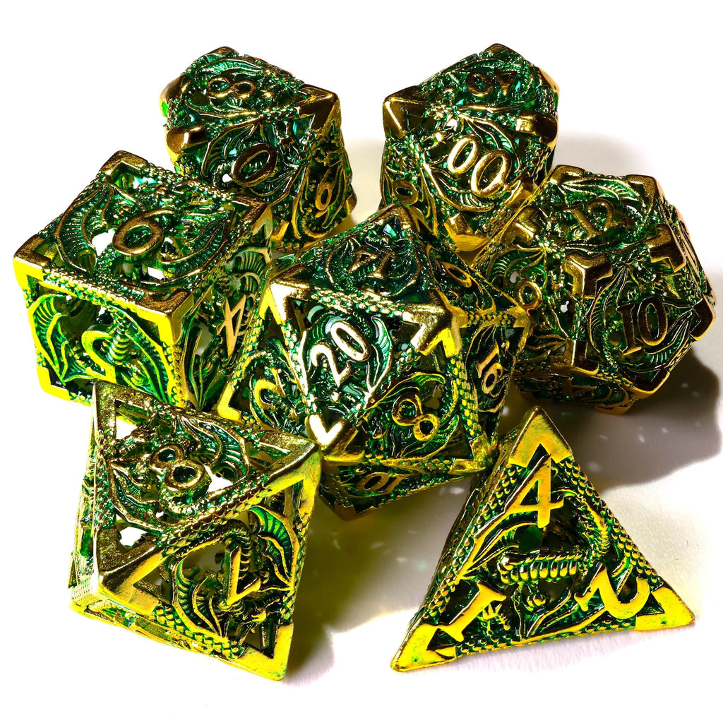 Ancient Dragon Treasure Metal RPG Dice Set - 7 Pieces - Out of Play