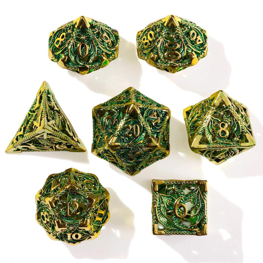Ancient Dragon Treasure Metal RPG Dice Set - 7 Pieces - Out of Play