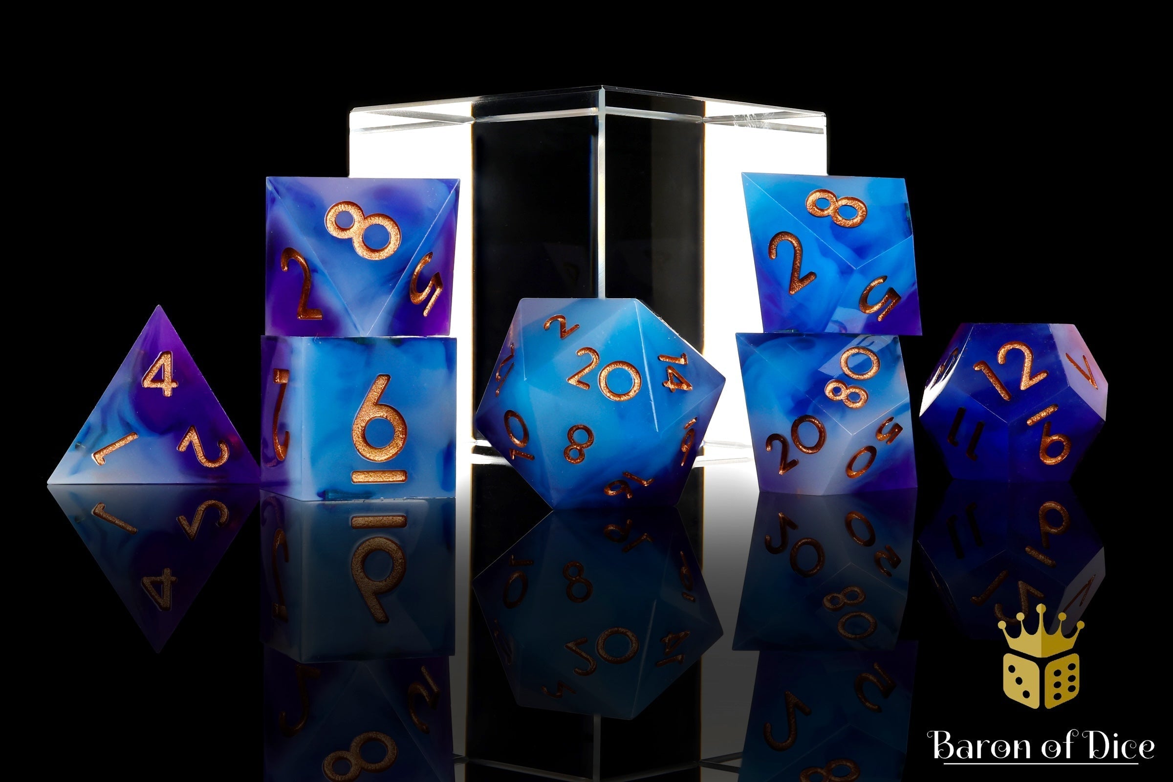Aquamarine Sharp Edge RPG Dice - 7 Pieces - Out of Play