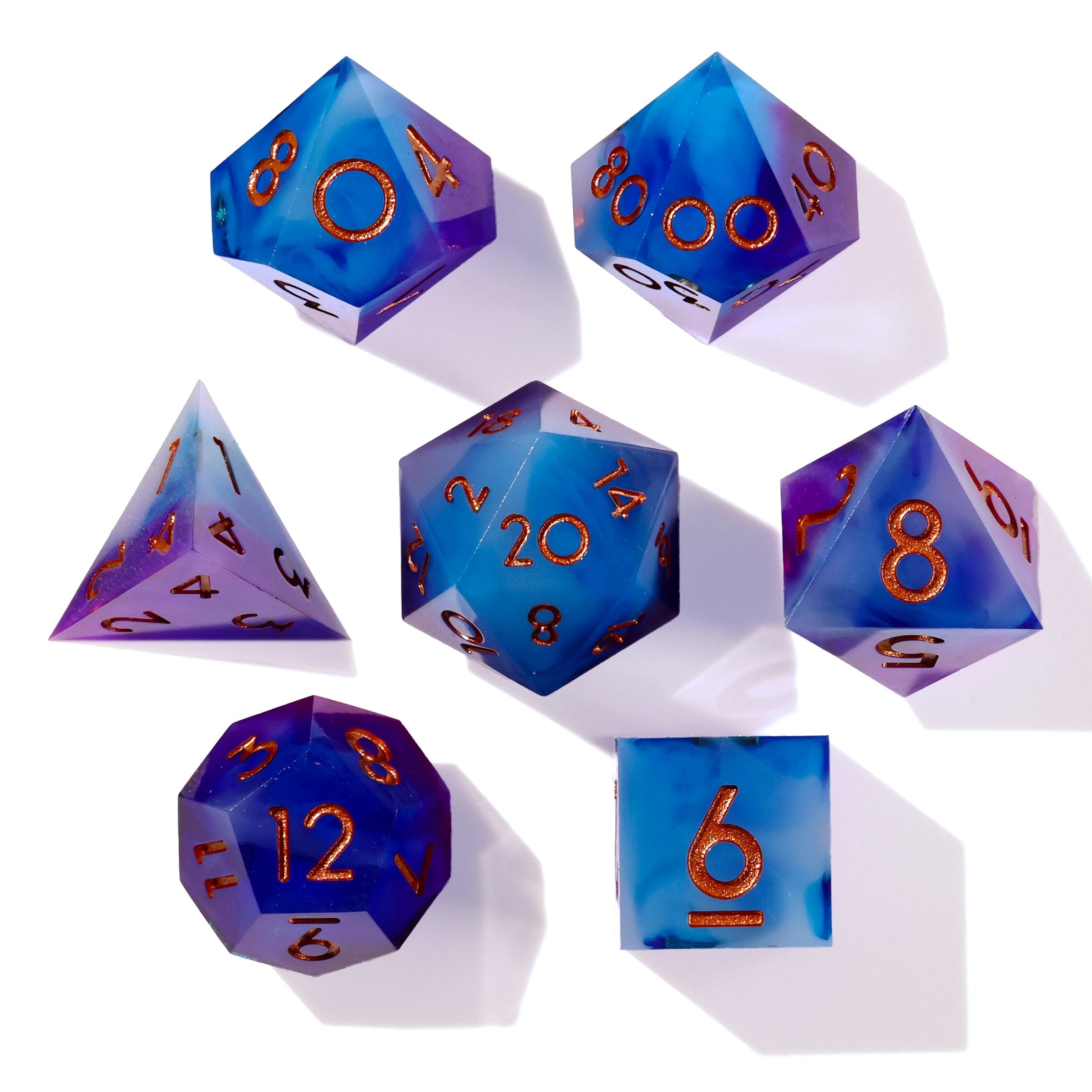 Aquamarine Sharp Edge RPG Dice - 7 Pieces - Out of Play