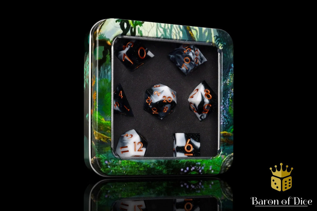 Marble Sharp Edge RPG Dice Set - 7 Pieces - Out of Play
