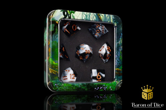 Marble Sharp Edge RPG Dice Set - 7 Pieces - Out of Play